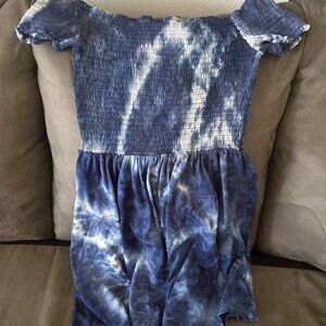 Blue tie day shoulder drop dress